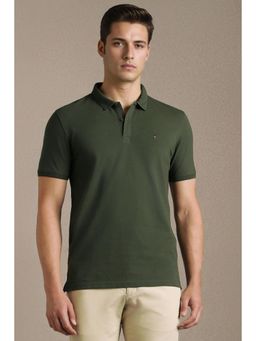 Louis Philippe - Men Green Cotton Blend Regular Fit Polo T-Shirt
