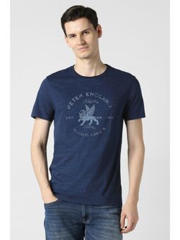Peter England - Men Navy Blue Cotton Regular Fit T-Shirt