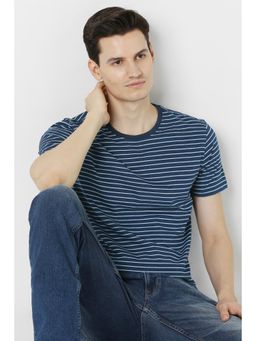 Peter England - Men Navy Blue Cotton Regular Fit T-Shirt