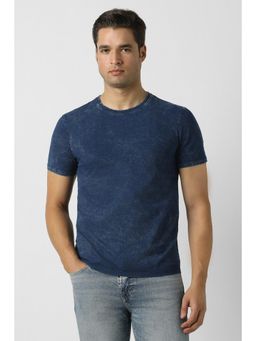Peter England - Men Navy Blue Cotton Blend Regular Fit T-Shirt