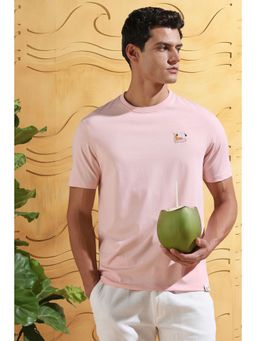 Peter England - Men Pink Cotton Blend Regular Fit T-Shirt