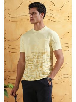Peter England - Men Yellow Cotton Blend Regular Fit T-Shirt
