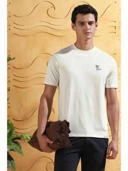 Peter England - Men White Cotton Blend Regular Fit T-Shirt