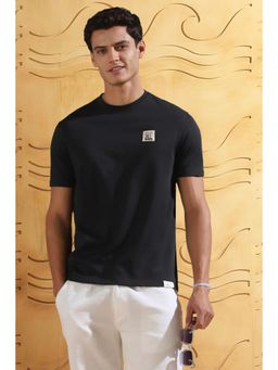 Peter England - Men Black Cotton Blend Regular Fit T-Shirt