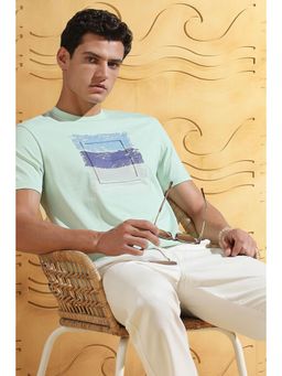 Peter England - Men Green Cotton Blend Regular Fit T-Shirt