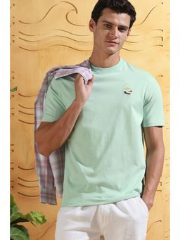 Peter England - Men Green Cotton Blend Regular Fit T-Shirt