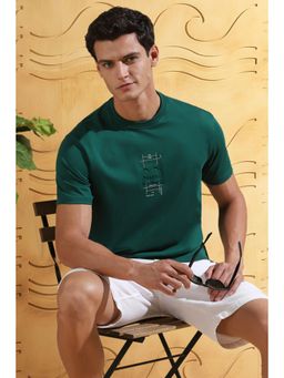 Peter England - Men Green Cotton Blend Regular Fit T-Shirt