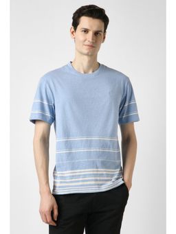 Peter England - Men Blue Cotton Regular Fit T-Shirt