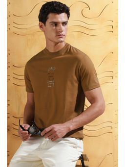 Peter England - Men Brown Cotton Blend Regular Fit T-Shirt