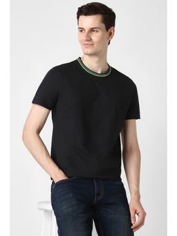 Peter England - Men Black Cotton Blend Regular Fit T-Shirt