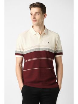 Peter England - Men Maroon Cotton Regular Fit Polo T-Shirt