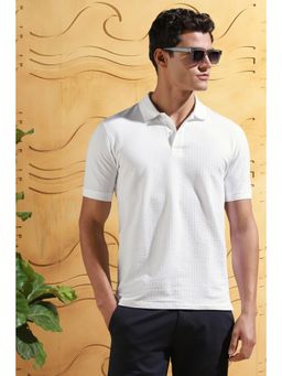 Peter England - Men White Cotton Blend Regular Fit Polo T-Shirt