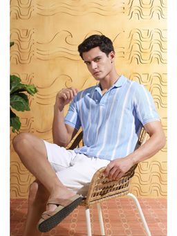 Peter England - Men Blue Cotton Regular Fit Polo T-Shirt
