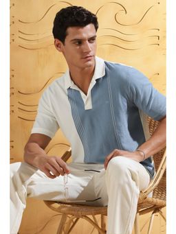 Peter England - Men Blue Cotton Regular Fit Polo T-Shirt