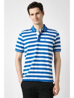Peter England - Men Blue Cotton Blend Regular Fit Polo T-Shirt
