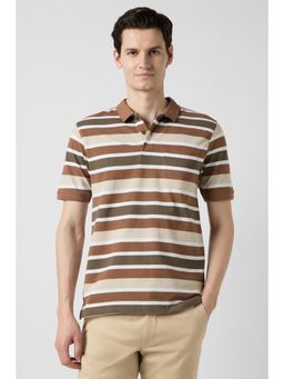 Peter England - Men Brown Cotton Regular Fit Polo T-Shirt