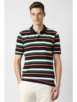 Peter England - Men Black Cotton Regular Fit Polo T-Shirt