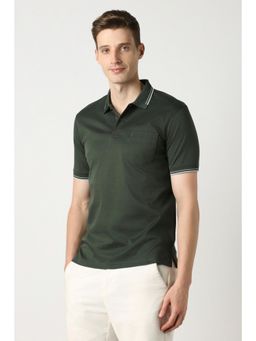 Peter England - Men Green Cotton Regular Fit Polo T-Shirt