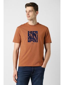 Peter England - Men Rust Cotton Blend Regular Fit T-Shirt