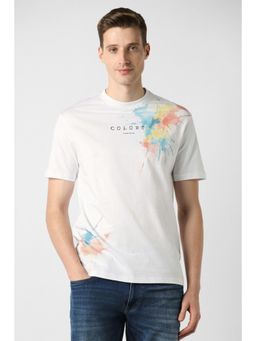 Peter England - Men White Cotton Blend Regular Fit T-Shirt