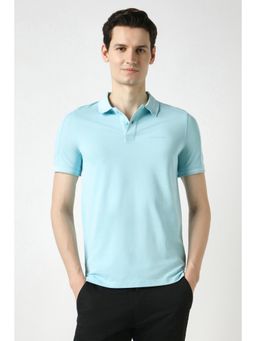 Peter England - Men Blue Cotton Blend Regular Fit Polo T-Shirt