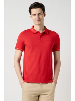 Peter England - Men Red Cotton Blend Regular Fit Polo T-Shirt