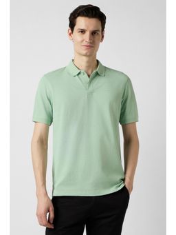 Peter England - Men Green Cotton Blend Regular Fit Polo T-Shirt