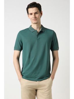 Peter England - Men Green Cotton Blend Regular Fit Polo T-Shirt