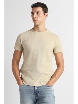 Van Heusen - Men Beige Cotton Blend Regular Fit T-Shirt