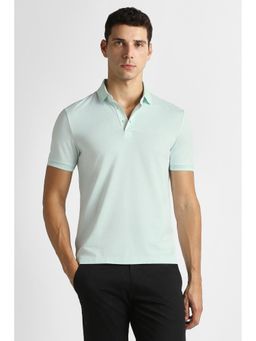 Van Heusen - Men Green Cotton Blend Slim Fit Polo T-Shirt
