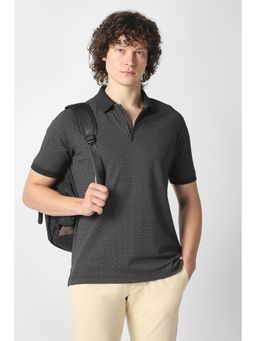 Van Heusen - Men Black Cotton Blend Regular Fit Polo T-Shirt
