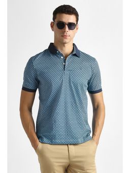 Van Heusen - Men Blue Cotton Slim Fit Polo T-Shirt