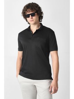 Van Heusen - Men Black Cotton Regular Fit Polo T-Shirt