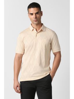 Van Heusen - Men Cream Cotton Blend Slim Fit Polo T-Shirt