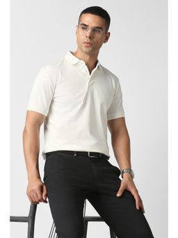 Van Heusen - Men White Cotton Blend Slim Fit Polo T-Shirt