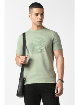 Van Heusen - Men Green Cotton Blend Regular Fit T-Shirt