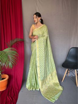 EXCLUSIVA - Green Woven Banarasi Saree with Unstitched Blouse