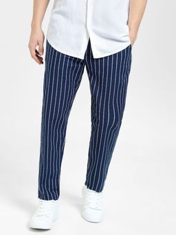 Jack & Jones - Navy Blue Mid Rise Striped Pants