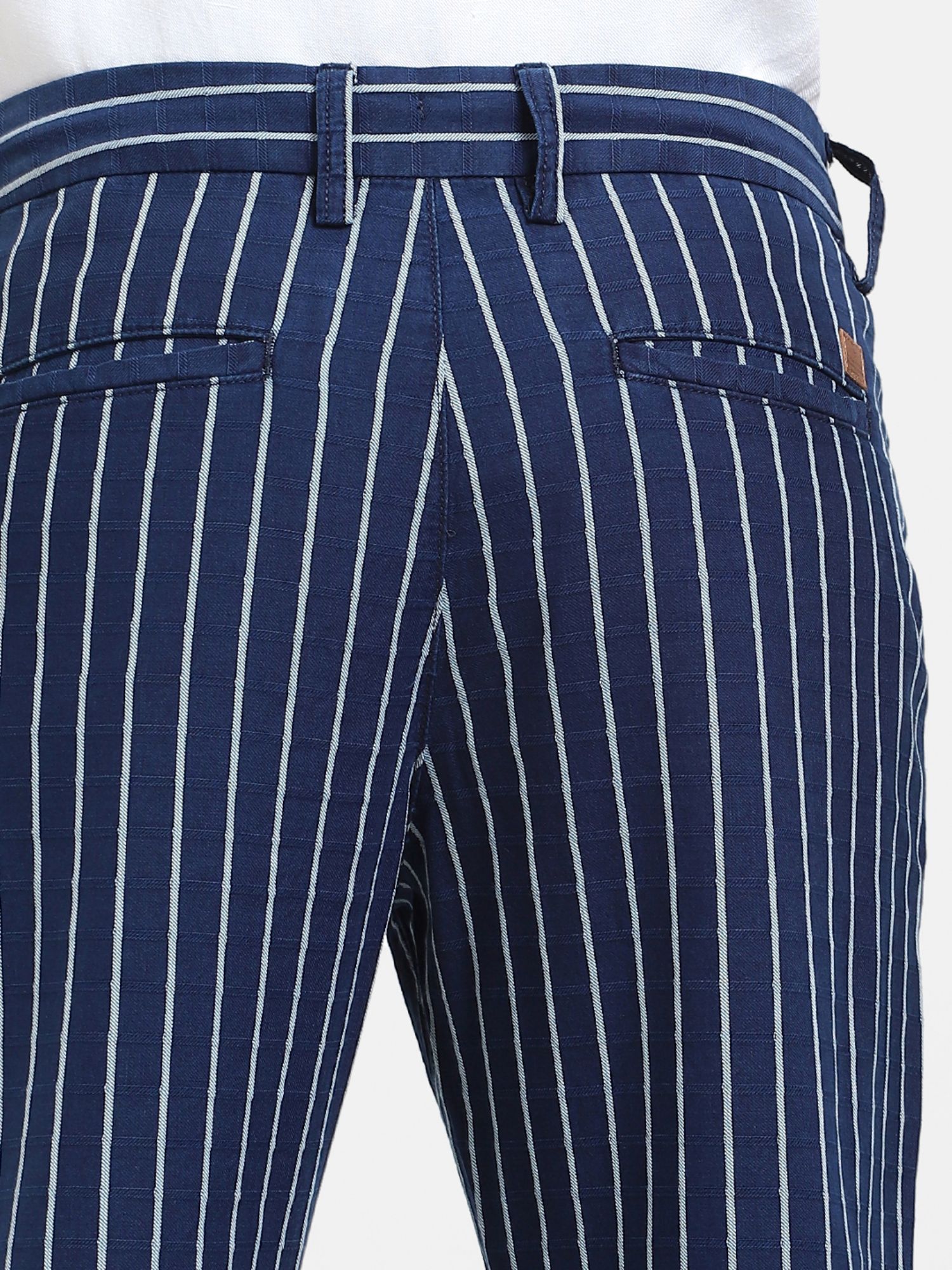 Buy Jack & Jones Navy Blue Mid Rise Striped Pants Online