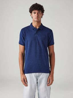 Levi's - Men Navy Blue Textured Slim Fit Polo T-shirt