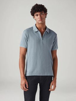 Levi's - Men Blue Textured Slim Fit Jacquard Polo T-shirt