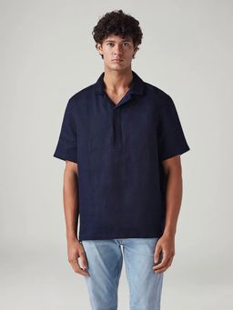 Levi's - Men Navy Blue Solid Relaxed Fit Linen Shirt