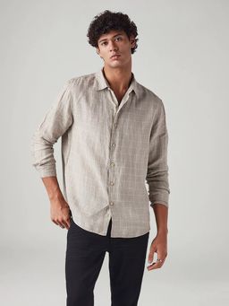 Levi's - Men Beige Checkered Slim Fit Linen Shirt