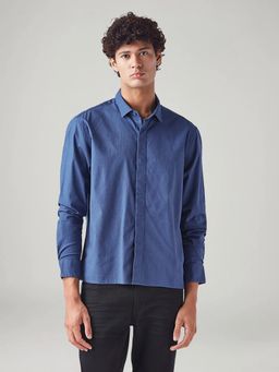Levi's - Men Navy Blue Solid Slim Fit Linen Shirt