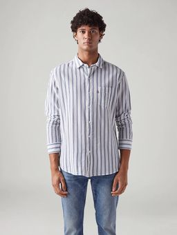 Levi's - Men White-Blue Striped Slim Fit Shirt