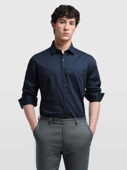 Arrow - Men Navy Blue Vertical Striped Manhattan Slim Fit Shirt
