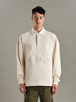 Tommy Hilfiger - Men Off White Embroidered Relaxed Fit Cotton Polo T-shirt