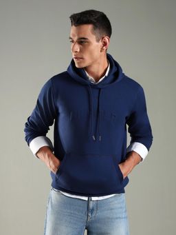 Tommy Hilfiger - Men Navy Blue Logo Regular Fit Cotton Hoodie