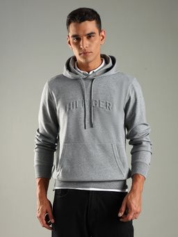 Tommy Hilfiger - Men Grey Logo Regular Fit Cotton Hoodie