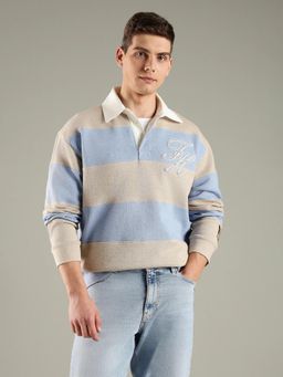 Tommy Hilfiger - Men Beige-Blue Colorblock Relaxed Fit Cotton Polo T-shirt